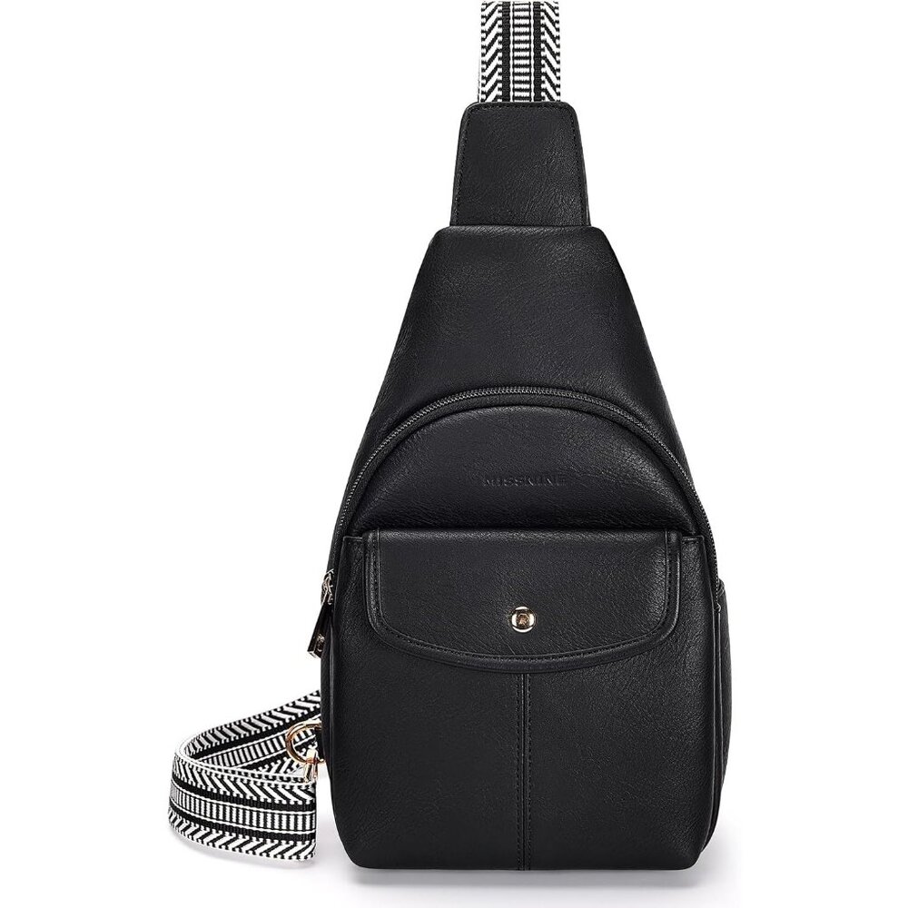 New Large Black PU Leather Sling Bag Anti-theft Crossbody Travel Bag Purse